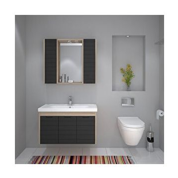 Denko Banyo Mostar Mat Gri 90 cm Banyo Dolabı