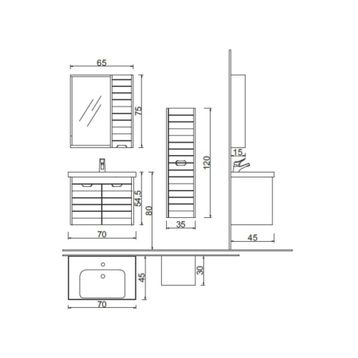 Denko Banyo Mostar Siyah 70 cm Banyo Dolabı