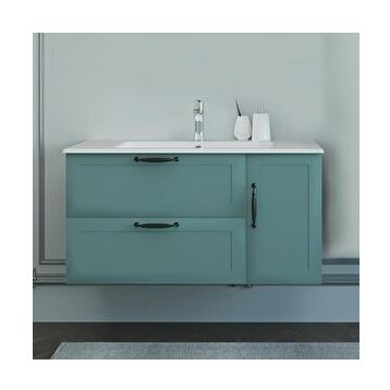 Denko Beyoğlu 100 cm Aynalı Üst Modülü Mdf Mat Yeşil Banyo Dolabı
