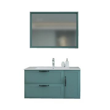 Denko Beyoğlu 100 cm Mdf Mat Yeşil Banyo Dolabı Takımı