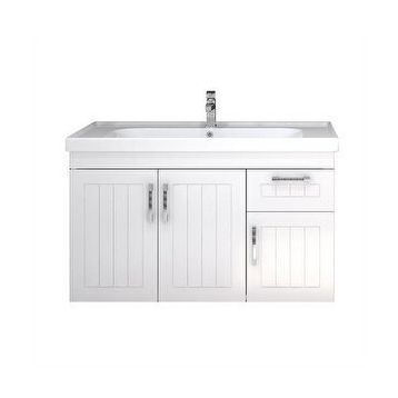 Denko Turkuaz Frame Etajerli 100x45 cm ve Lotus 100 Lavabolu Banyo Dolabı