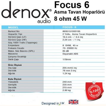 Denox FOCUS-6 Tavan Hoparlörü
