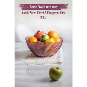 Depa 3,3 lt Akrilik Barok Mürdüm Büyük Kare Meyve Salata Kasesi