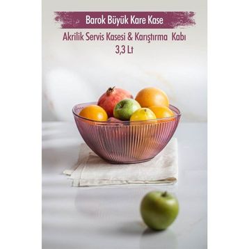 Depa 3,3 lt Akrilik Barok Mürdüm Büyük Kare Meyve Salata Kasesi