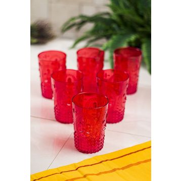 Depa 400 ml 6 Adet Akrilik Kırmızı Kahve Yanı Su Bardağı