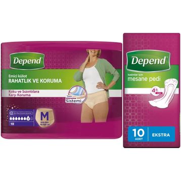 Depend 10'lu Orta Kadın Emici Külot Lohusa Pedi + 10'lu Ekstra Kadın Mesane Pedi