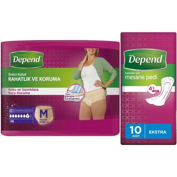 Depend 10'lu Orta Kadın Emici Külot Lohusa Pedi + 10'lu Ekstra Kadın Mesane Pedi