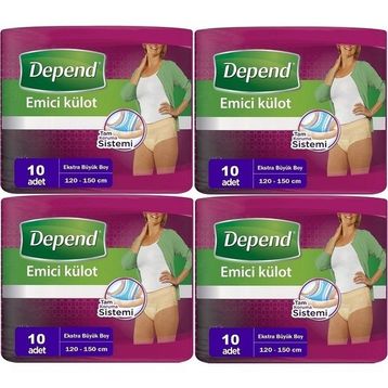Depend 4 Paket 10'lu XL-Extra Büyük Emici Külot Kadın Hasta Bezi