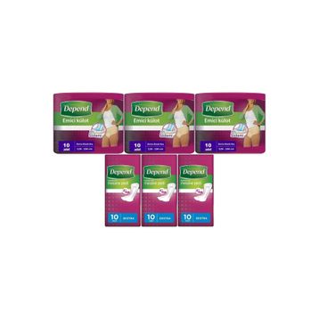 Depend XL 10 Adet Kadın Emici Külot Lohusa Pedi + 10'lu Ekstra Kadın 6'lı Set Mesane Pedi