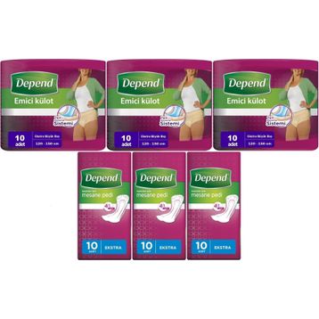 Depend XL 10 Adet Kadın Emici Külot Lohusa Pedi + 10'lu Ekstra Kadın 6'lı Set Mesane Pedi