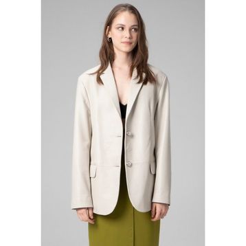 Dericlub WM005 Bej Blazer Kadın Deri Ceket
