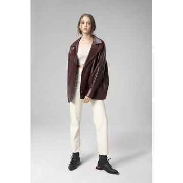 Dericlub WM019 Oversize Biker Deri Siyah Kadın Mont