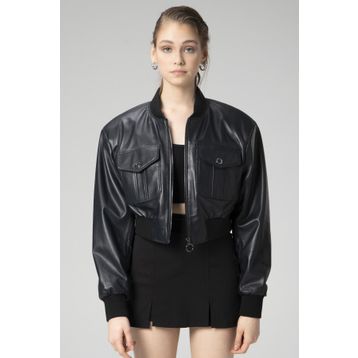 Dericlub WM036 Ribanalı Gerçek Deri Crop Mont