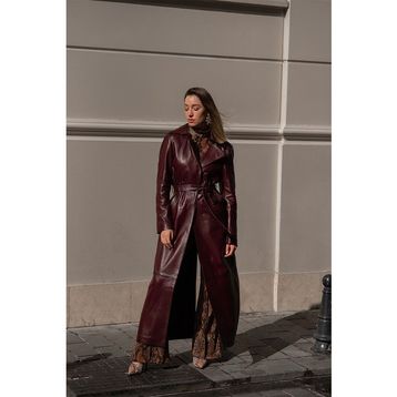 Dericlub WM30 Bordo Deri Uzun Kadın Trençkot