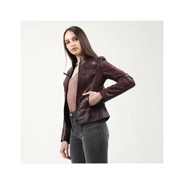 Dericlub YB-2143 Gerçek Deri Bordo Kadın Mont