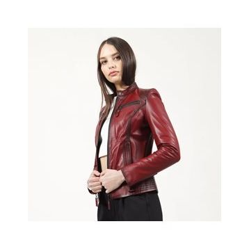 Dericlub YB-2143 Gerçek Deri Bordo Kadın Mont