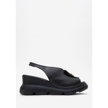 Dericlub ZY 8067 Siyah Dolgu Topuk Tokalı Casual Kadın Sandalet