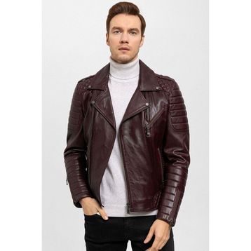 Deriderim E1001 Bordo Biker Erkek Hakiki Deri Mont