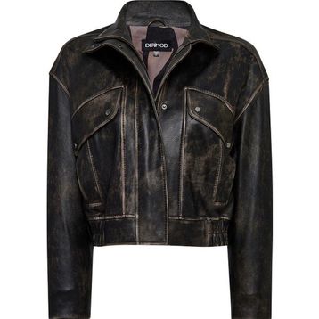 Derimod Anita 25WGD5330G6 Kahverengi Oversize Vintage Deri Kadın Mont