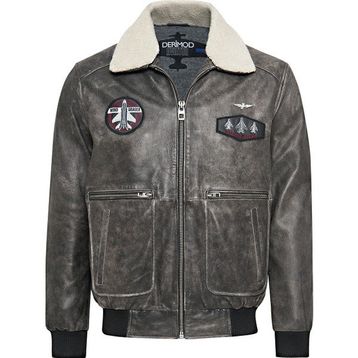 Derimod Hurricane 24WGD6543G6 Gri Armalı Yaka Kürklü Deri Pilot Erkek Mont