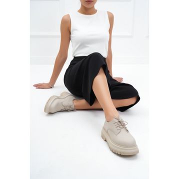 Deripabuc TRC-216674 Bej Hakiki Deri Kadın Loafer Ayakkabı