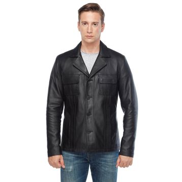 Deriza Shark Puntolu Siyah Erkek Deri Mont