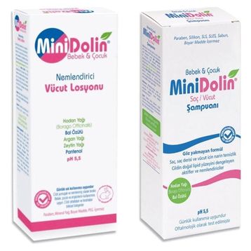 Dermadolin Minidolin 250 ml Bebek Saç ve Vücut Şampuanı + Minidolin 250 ml Nemlendirici Vücut Losyonu