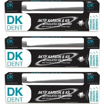 Dermokil Dk Dent Aktif Karbon Kil 75 ml Diş Macunu ve 3 Adet Diş Fırçası