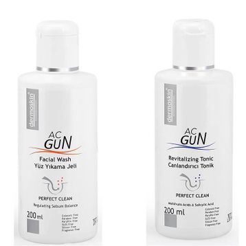 Dermoskin AcGun 200 ml Yüz Yıkama Jeli + Dermoskin AcGun 200 ml Canlandırıcı Tonik
