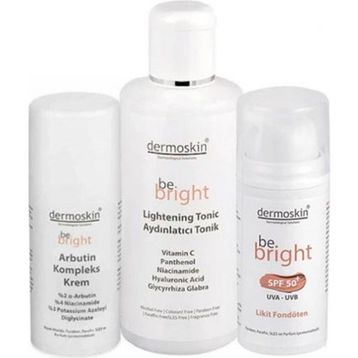 Dermoskin Be Bright Aydınlatıcı 200 ml Tonik + Dermoskin Arbutin Kompleks 33 ml Krem + Be Bright SPF50+ Medium 33 ml Likit Fondöten