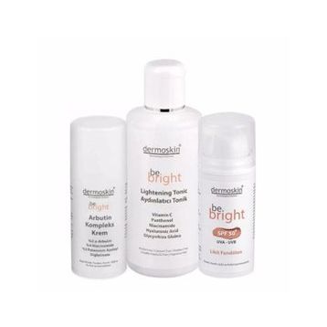 Dermoskin Be Bright Aydınlatıcı 200 ml Tonik + Dermoskin Arbutin Kompleks 33 ml Krem + Be Bright SPF50+ Medium 33 ml Likit Fondöten