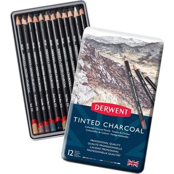 Derwent 12'li Set Tinted Charcoal Sulandırılabilen Renkli Füzen Kalem