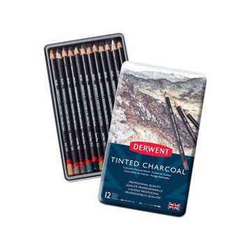 Derwent 12'li Set Tinted Charcoal Sulandırılabilen Renkli Füzen Kalem