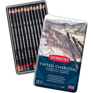 Derwent 12'li Set Tinted Charcoal Sulandırılabilen Renkli Füzen Kalem