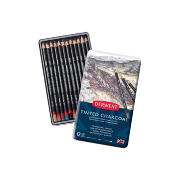 Derwent 12'li Set Tinted Charcoal Sulandırılabilen Renkli Füzen Kalem