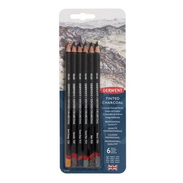 Derwent 6'lı Set Tinted Charcoal Sulandırılabilen Renkli Füzen Kalem