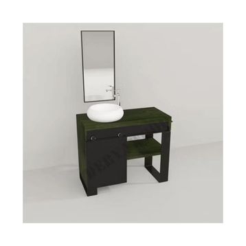 Deryawood Yeşil Eskitme Aves Ahşap Çekmeceli Banyo Dolabı