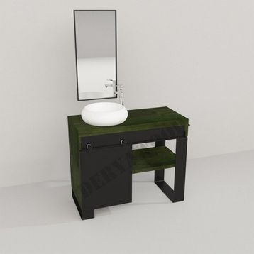 Deryawood Yeşil Eskitme Ordo Ray Kapak Banyo Dolabı