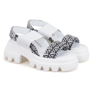 Desa 26332 Monogram Topuklu Beyaz Kadın Sandalet