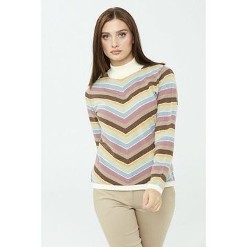 Desen Triko 21292 Kadın Çizgili Yarım Balıkçı Kemik Kazak