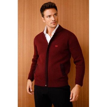 Desen Triko 22523 Bordo Erkek Pike Dokuma Fermuarlı Cepli Triko Mont