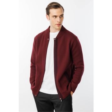 Desen Triko 22523 Bordo Erkek Pike Dokuma Fermuarlı Cepli Triko Mont