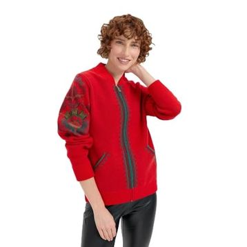 Desen Triko 24049 Mercan Kolu Çiçek Desenli Yün Kadın Ceket