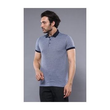 Desenli Polo Yaka Mavi T-shirt
