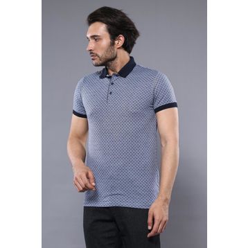 Desenli Polo Yaka Mavi T-shirt