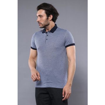 Desenli Polo Yaka Mavi T-shirt