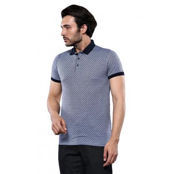 Desenli Polo Yaka Mavi T-shirt
