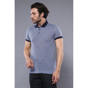 Desenli Polo Yaka Mavi T-shirt