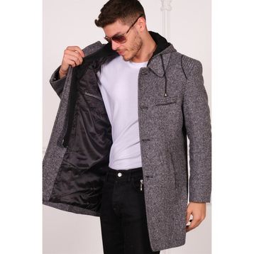 Dewberry PLT8335 Diagonal Gri Erkek Palto