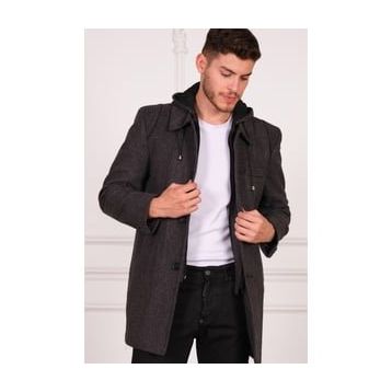 Dewberry PLT8335 Diagonal Siyah Antrasit Erkek Palto